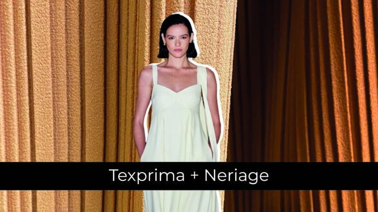 Modelo mulher no desfile da Neriage, marca parceira da Texprima