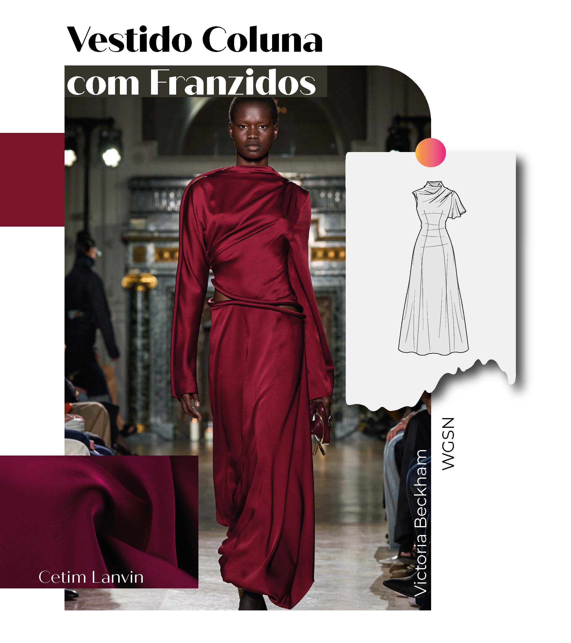 Tecidos para Modelagens da Moda do Inverno 25: Vestido Coluna com Franzidos